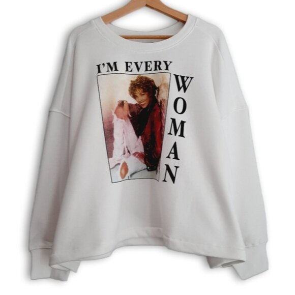 WHITNEY HOUSTON Boxy Relaxed Fit Crewneck Comfy Sweatshirt Top White Sz 3X - Picture 1 of 16